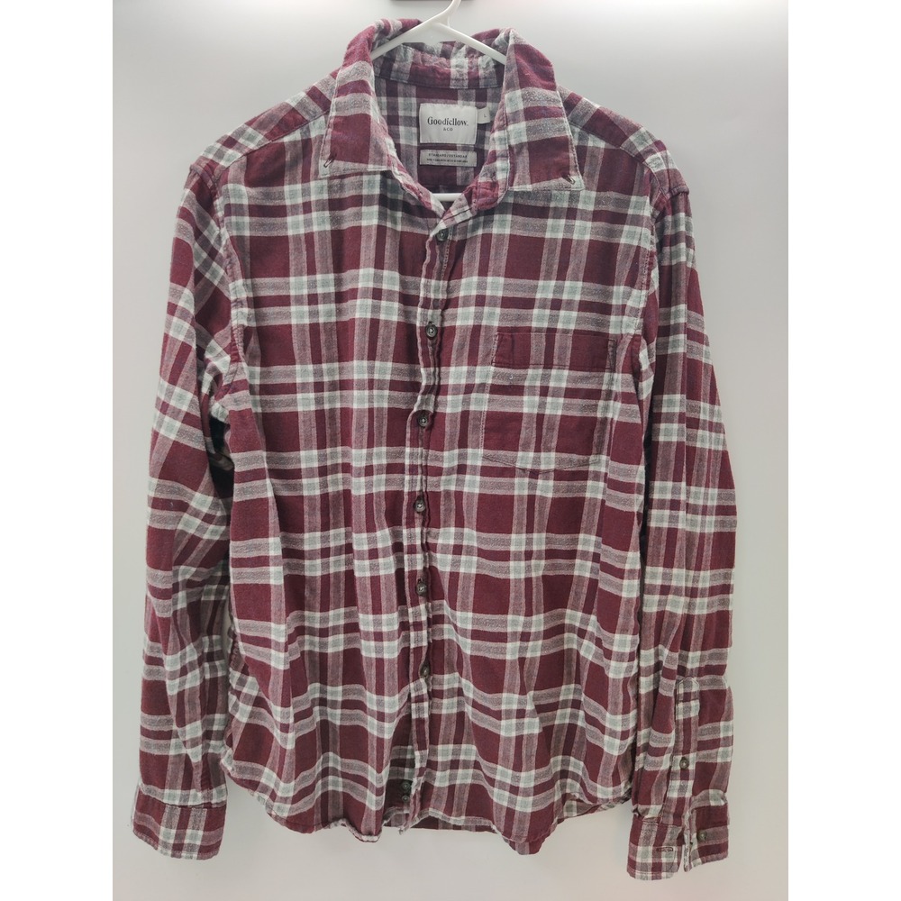 Goodfellow & Co Mens Large Burgundy Plaid Flannel Button Down Shirt Cotton